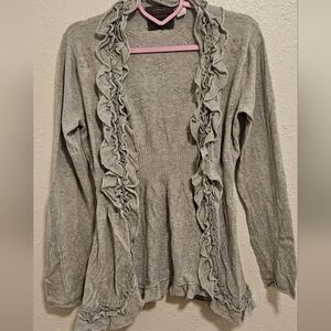 Anthropology Guinevere (L) Ruffled Gray Cardigan